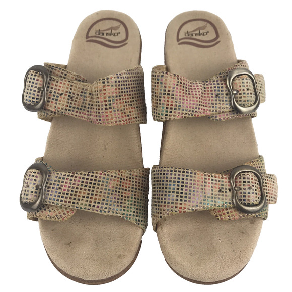 Dansko Sandals Sophie Stained Glass Sand Clogs Slides Leather Block Heel Size 37 - Picture 3 of 16